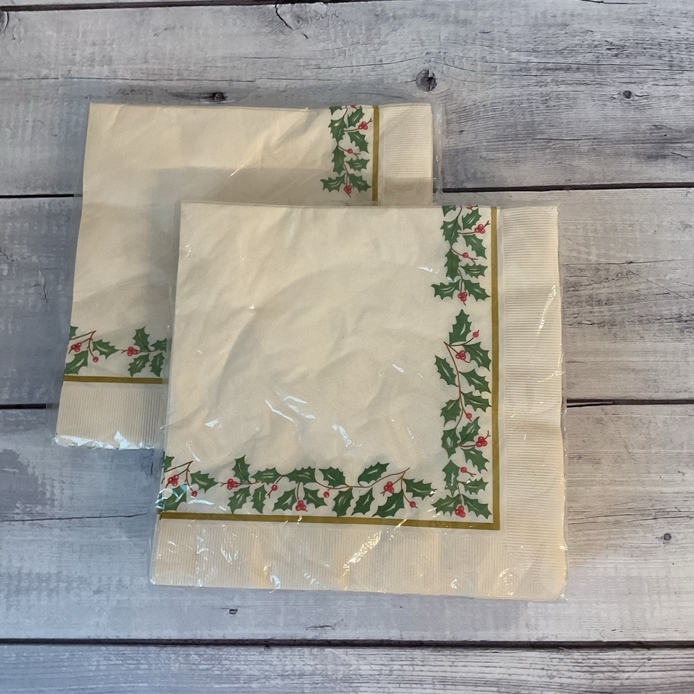 Lenox Holiday Dimension Paper Dinner Napkins 2 Packs 20ct Christmas Holly Ivory